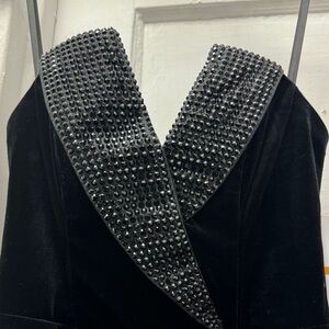 Black Beaded V-Neck Velvet Jumpsuit - Women Size Small